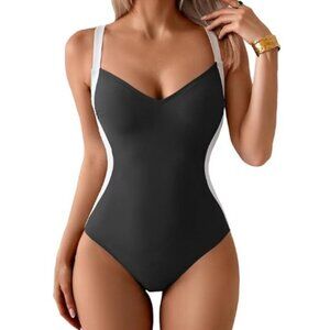 Eomenie Tummy Control One Piece Swimsuit Slimming Lace Up Back Bathing Suit